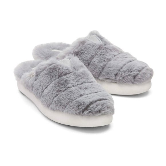 Toms Alpargata Mallow Mule Fluff Slippers Grey Faux Fur Women's NEW Size… - Picture 1 of 10